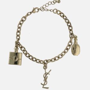 NWOT YSL Yves Saint Laurent Gold Plated Perfume Logo Charm Bracelet